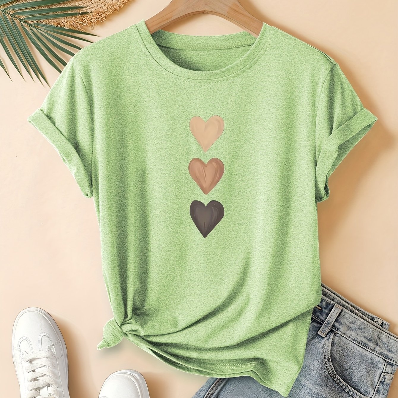 Three Heart Graphic Tee - Women's Casual Cotton Short Sleeve T-Shirt