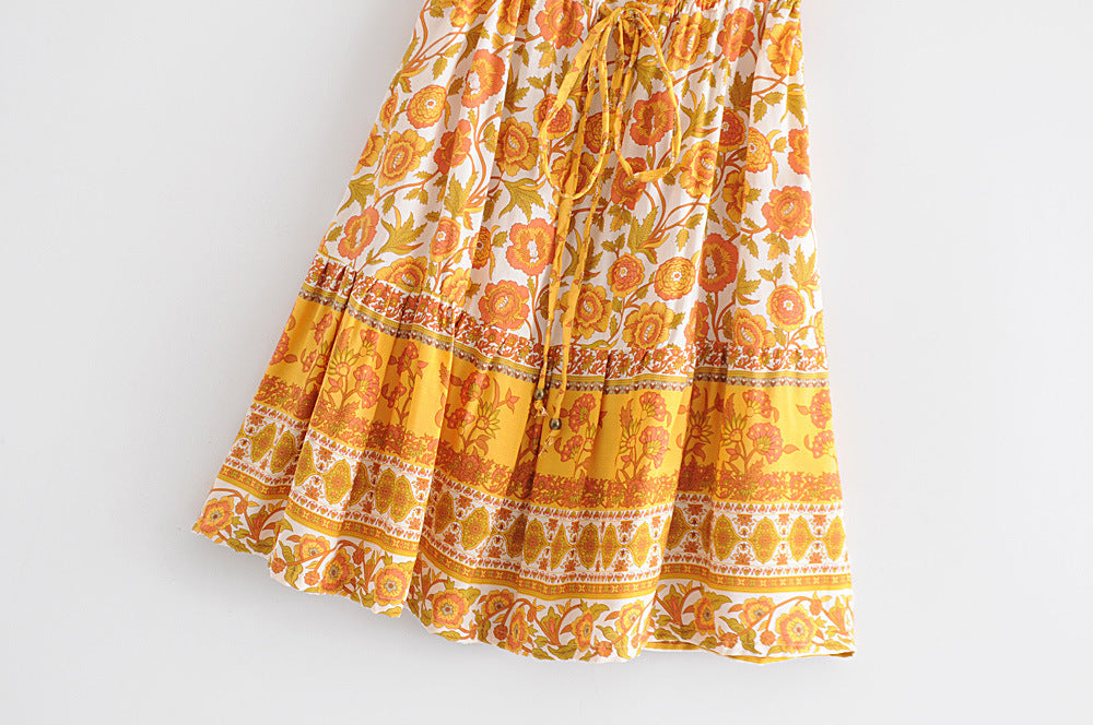 Boho Orange Floral Spaghetti Strap Jumpsuit - Summer Holiday Romper