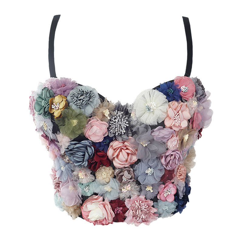 3D Floral Corset Wrap Bra - Sling Strap Bustier Top