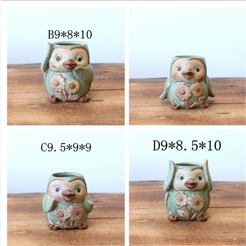 Ceramic Owl Succulent Planters - Mini Flower Pots or Indoor Plants (Set of 4)