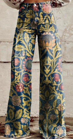 Vintage Tapestry Floral Wide Leg Pants - Boho Botanical Style