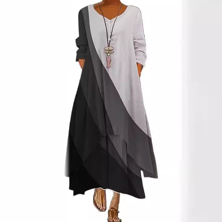 Boho Floral & Abstract Maxi Dress - Irregular Hem, Casual Loose Fit