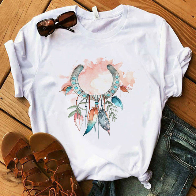 Women's Boho Dreamcatcher T-Shirt - Floral Graphic Tee