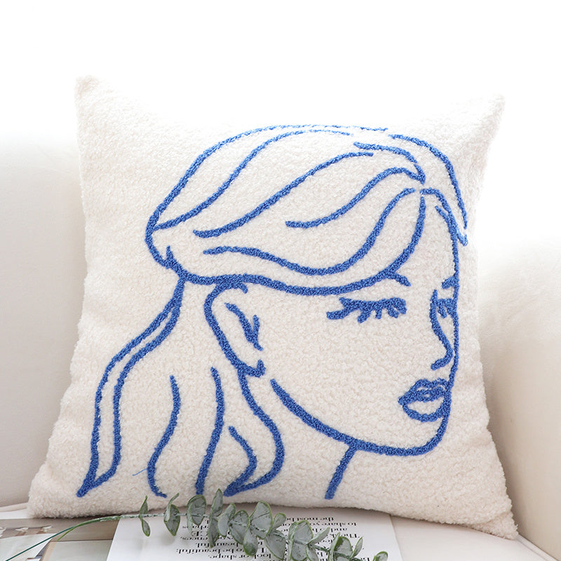 Blue Flower Embroidered Pillowcase - Modern Decorative Cushion Cover (45x45cm)