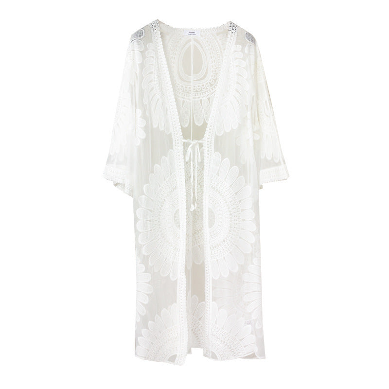 Women's Floral Lace Embroidered Cardigan - Lightweight Sun Protection Cover-Up