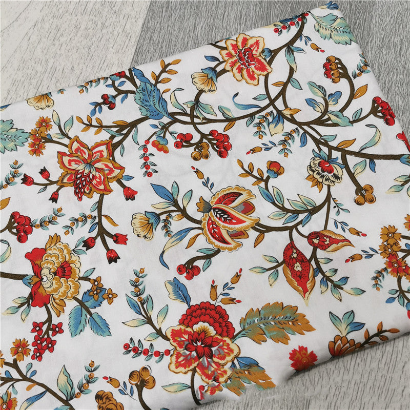 Floral Cotton Fabric - Rustic Botanical Print by the Yard (Pastoral Style)