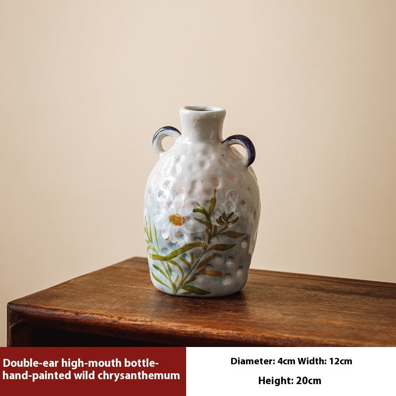 Hand-Painted Ceramic Flower Vase - Square & Bottle Style Decorative Vessels