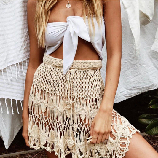 Handmade Crochet Flower Beach Skirt - Boho Bikini Cover-Up