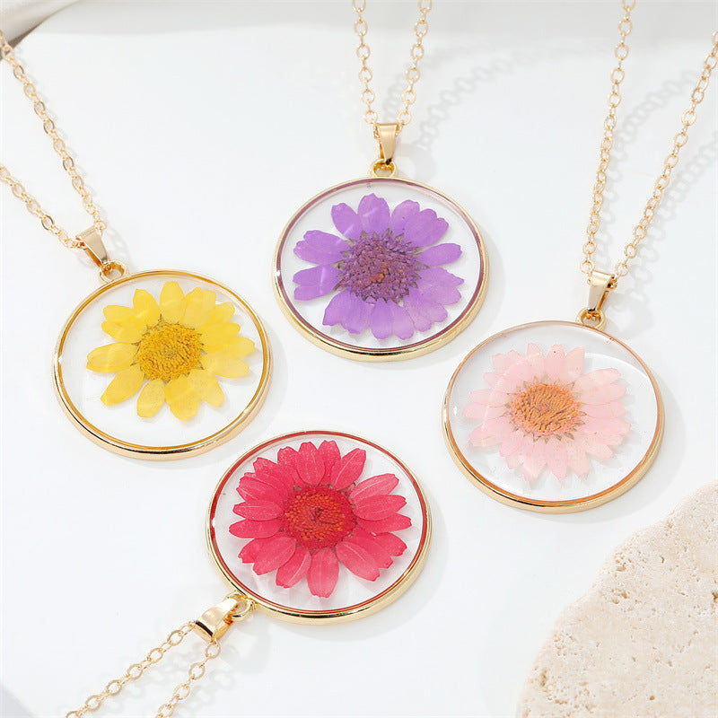 Preserved Flower Pendant Necklace - Real Dried Blossom Resin Jewelry