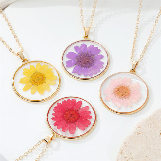 Preserved Flower Pendant Necklace - Real Dried Blossom Resin Jewelry