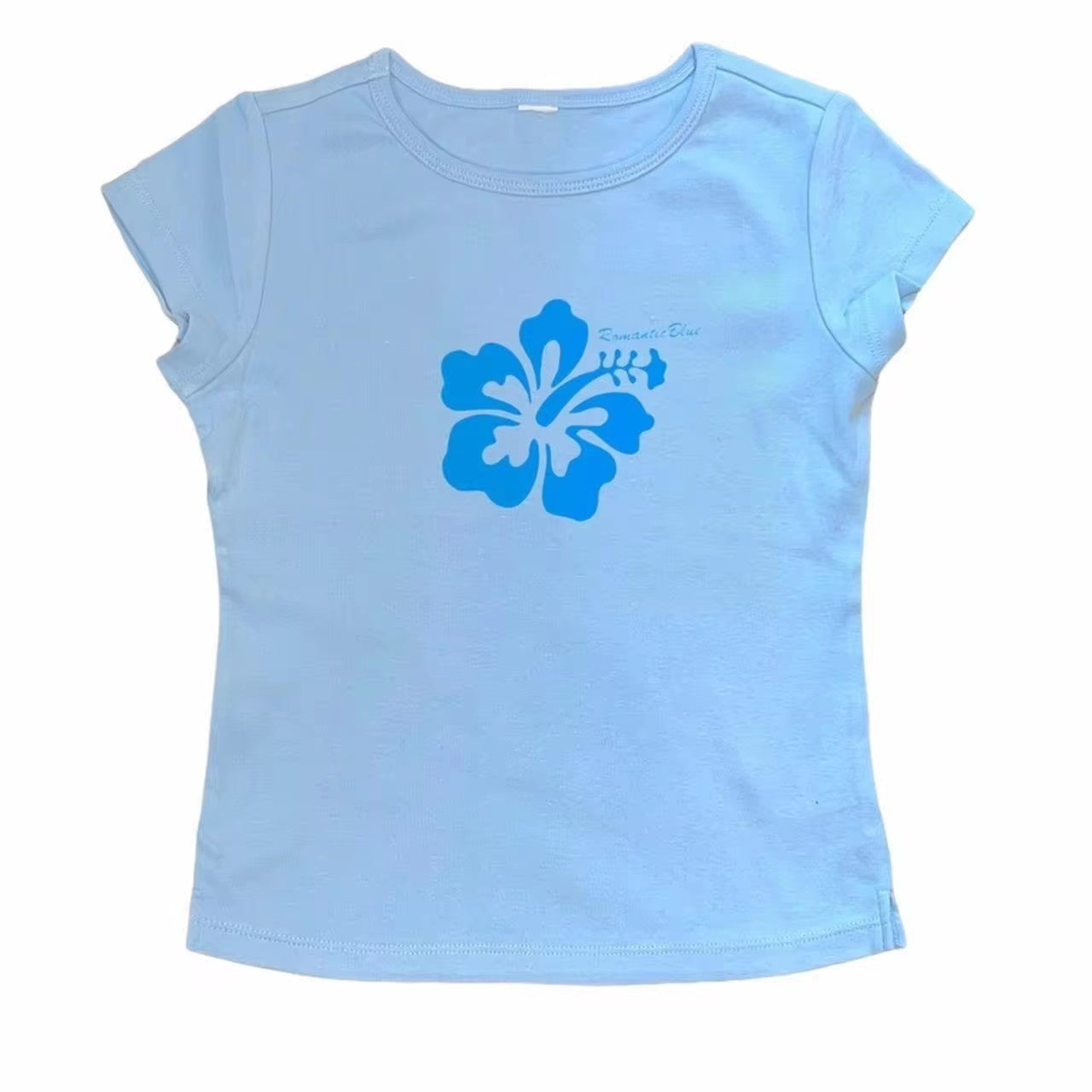 Retro Hibiscus Flower Print Short Sleeve Tee - Casual Y2K Summer Top