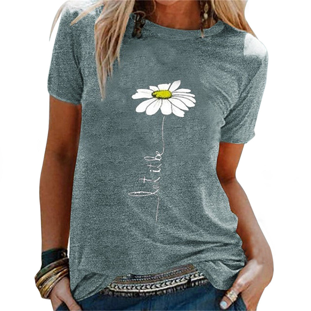 Women's "Let It Be" Daisy Graphic Tee - Casual Flower Print T-Shirt