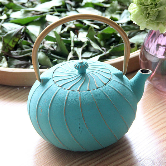 Vintage Iron Teapot with Wooden Handle - Retro Green Tea & Coffee Pot