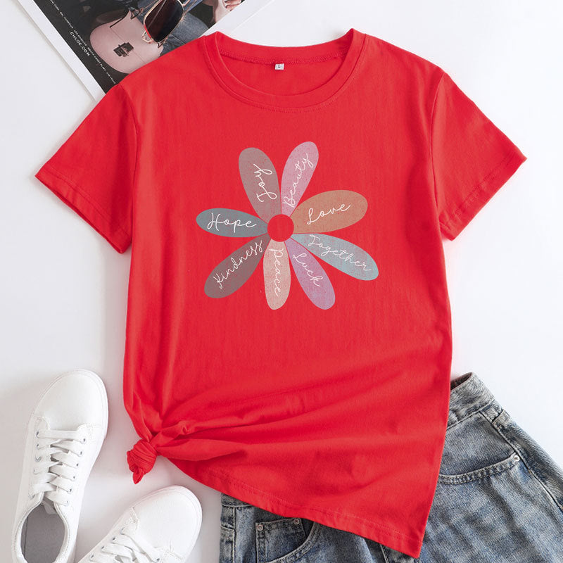 Bright Daisy Graphic Tee - Casual Round Neck Short Sleeve