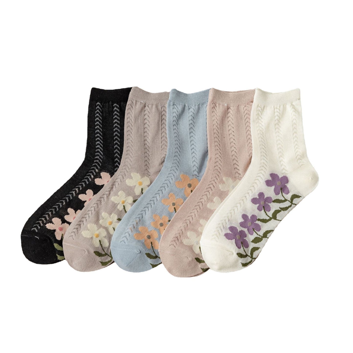 Women's Cotton Mesh Floral Socks - Breathable Casual Ankle Style