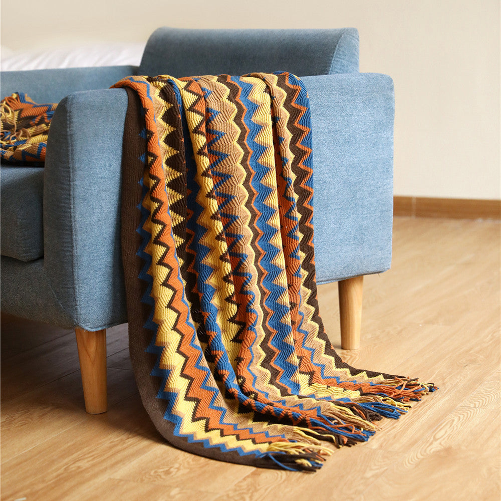 Bohemian Chevron Woven Blanket - Nordic Fringe Throw for Sofa or Bed