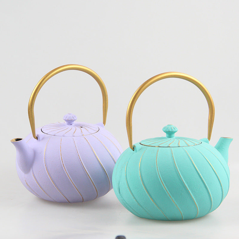 Vintage Iron Teapot with Wooden Handle - Retro Green Tea & Coffee Pot