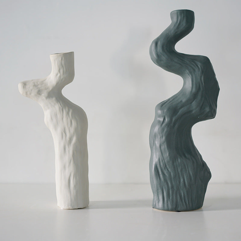 Abstract Ceramic Vase with Twist Design - Decorative Pottery