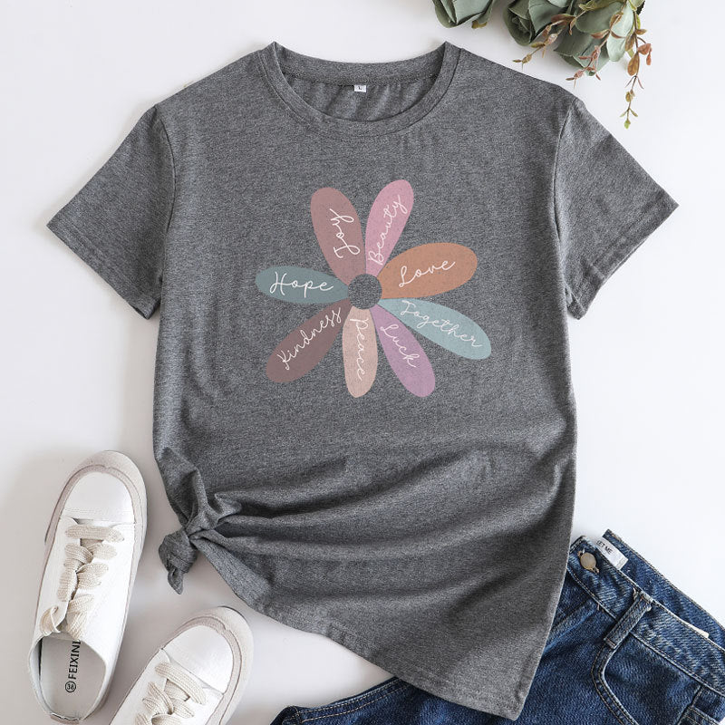 Bright Daisy Graphic Tee - Casual Round Neck Short Sleeve