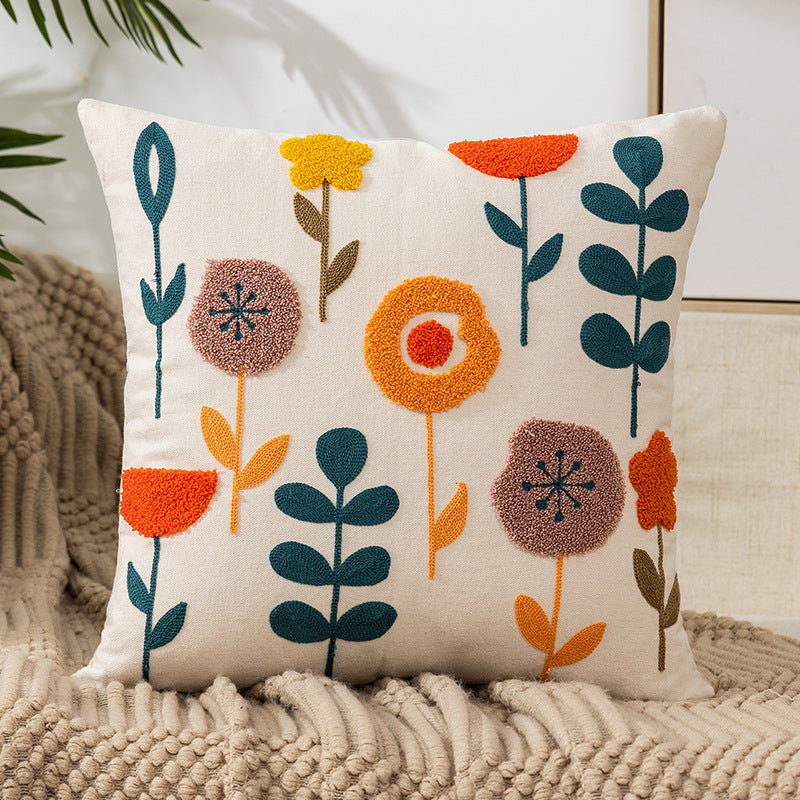 Embroidered Floral Pillow Covers - Nordic Boho Cushion Cases (45x45cm)