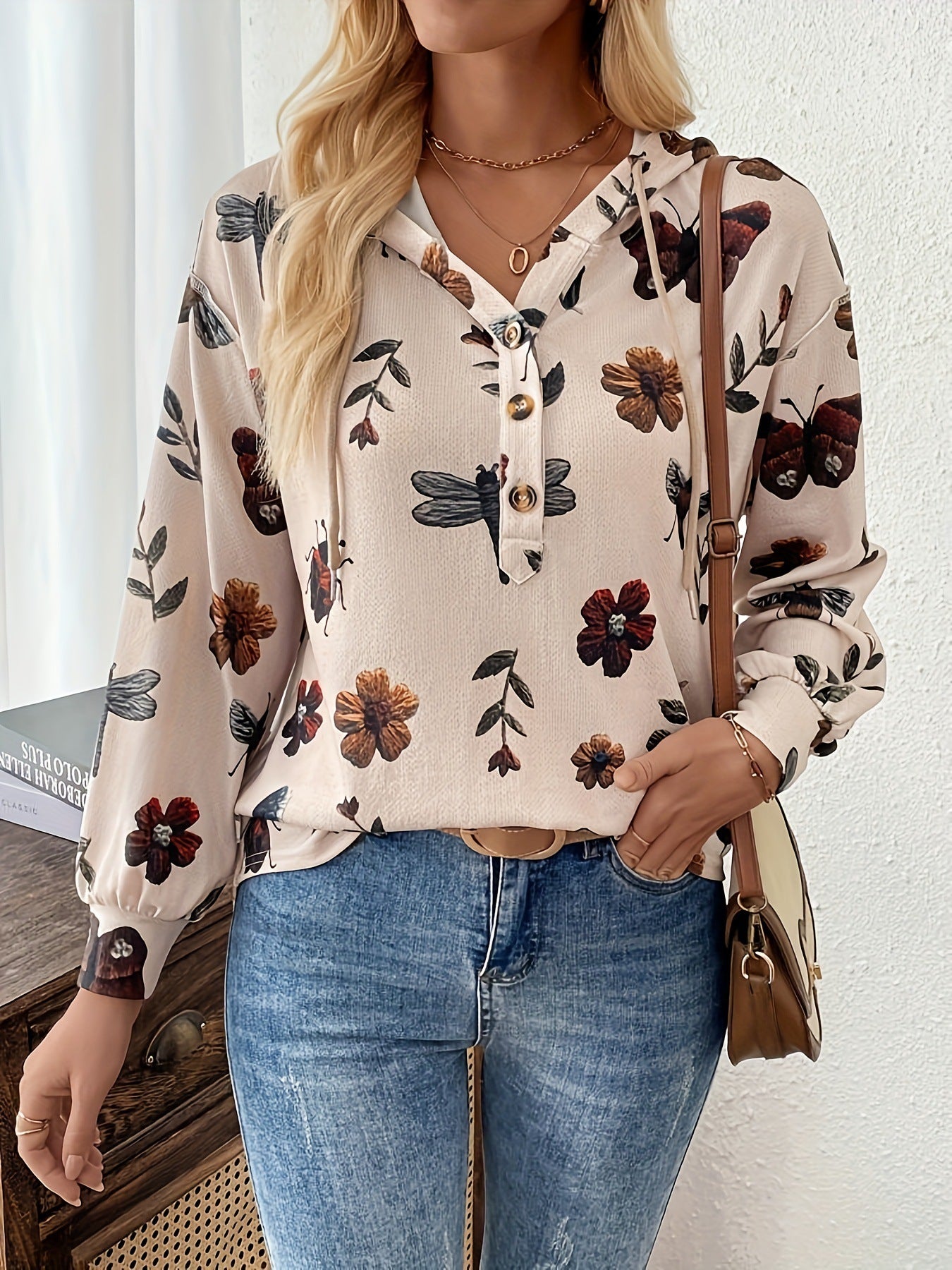 Floral Print Women's Pullover Hoodie - Long Sleeve Casual Sweatshirt