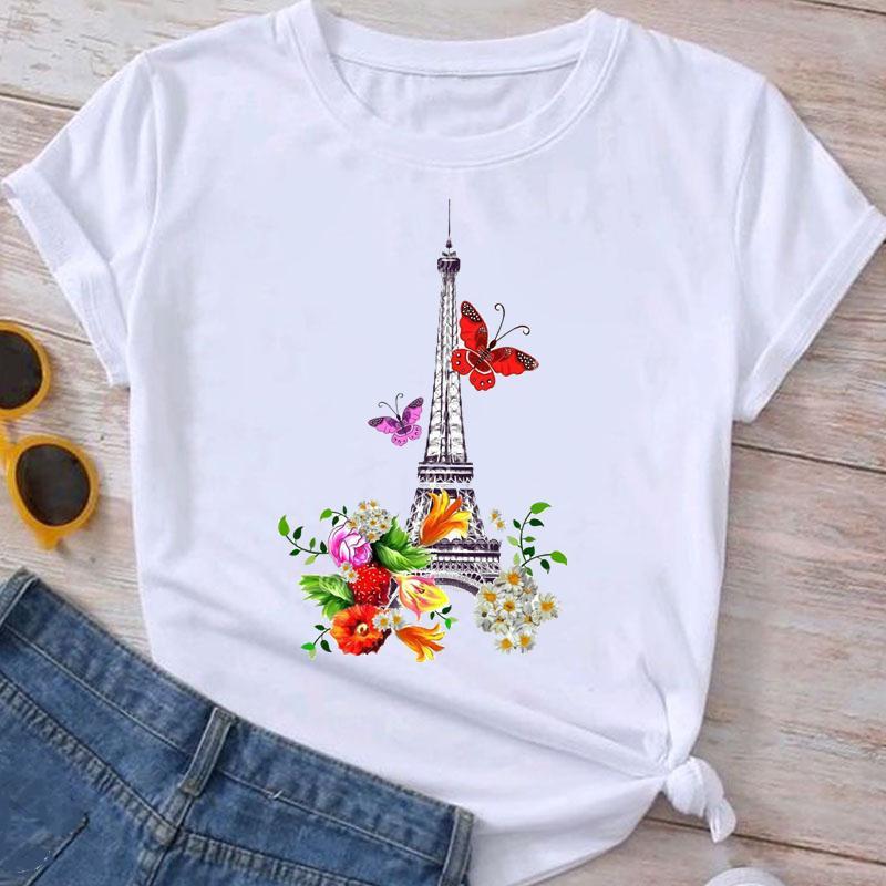 Boho Graphic T-Shirt - Nature, Floral & Eiffel Tower Print Tees