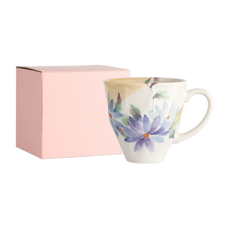 Hand-Painted Style Flower Coffee Mug - Ceramic Gift Cup