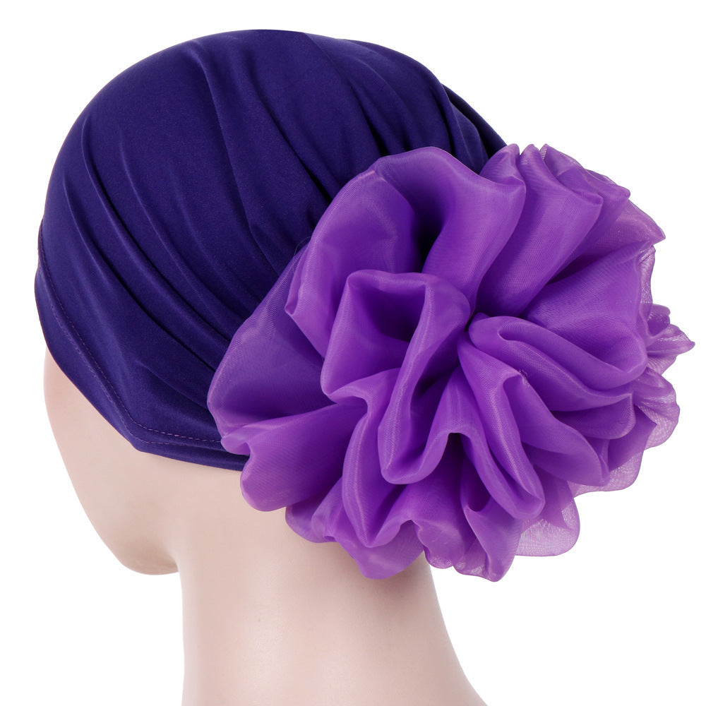 Women's Fashion Turban Hat with Large Flower Accent - Elegant Headwrap Cap