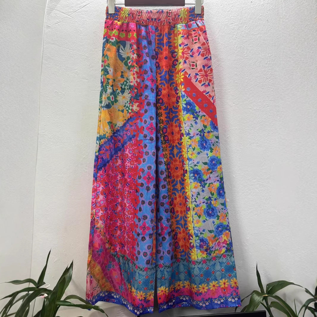 Boho Patchwork Wide-Leg Pants - Retro Festival Style