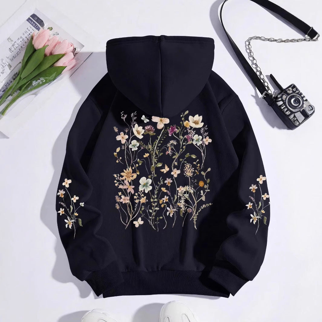 Women's Floral Print Hoodie Sweatshirt - Casual Pullover with Pocket