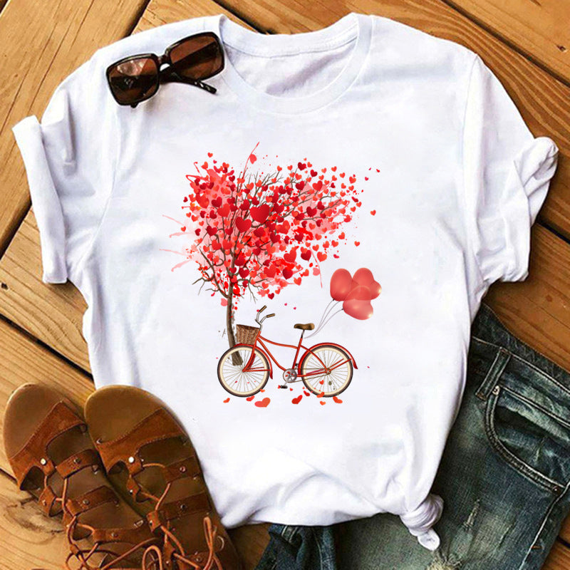 Women's Heart Print Graphic T-Shirt - Casual Valentine's Day Top