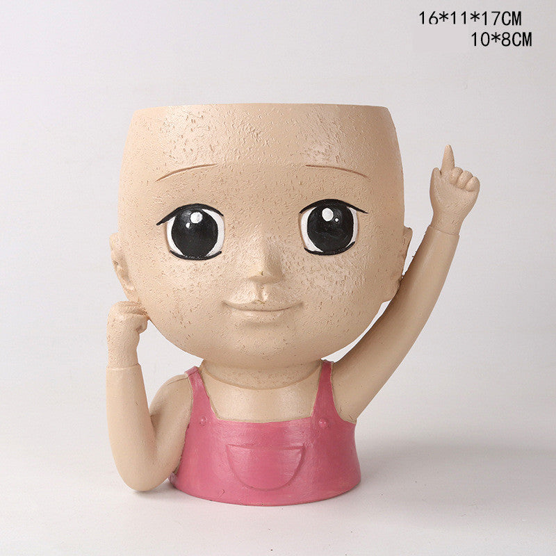 Girl Face Planter - Resin Succulent & Flower Pot for Desk or Home Decor