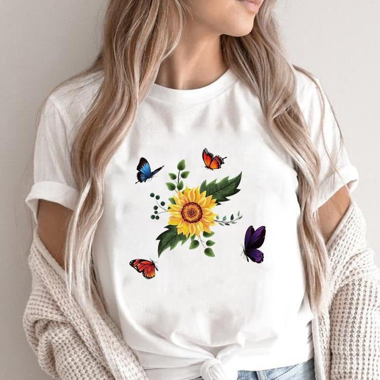 Women's Graphic Flower Print T-Shirt - Boho Retro Summer Tee (S-5XL)
