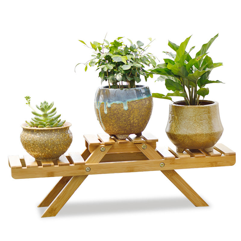Bamboo Desktop Flower Stand - Mini Plant Display Shelf for Succulents & Small Pots