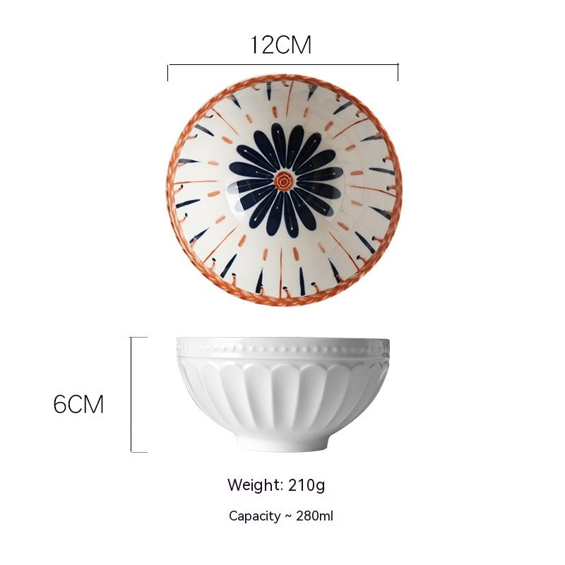 Japanese Vine Flower Ceramic Bowl - Hand-Painted Porcelain (4.7 in)