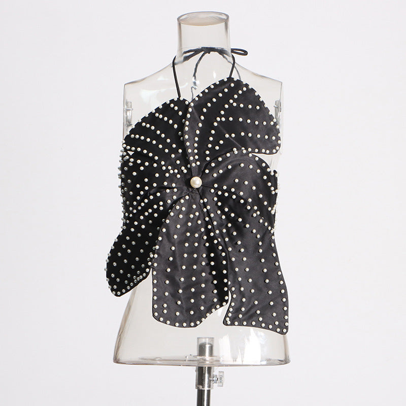Beaded Flower Tube Top - Pearl Embellished Strapless Statement Top
