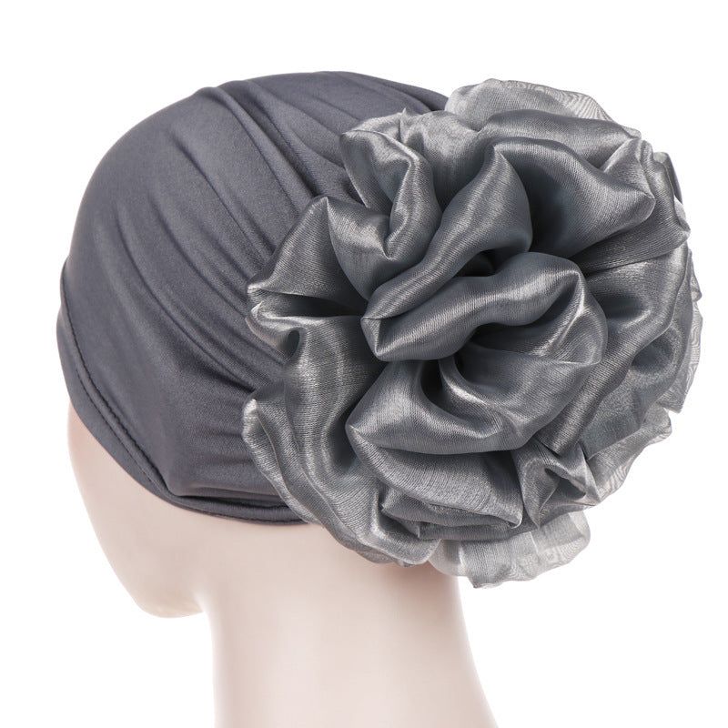 Women's Fashion Turban Hat with Large Flower Accent - Elegant Headwrap Cap