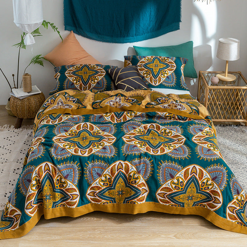 Five-Layer Cotton Summer Blanket - Bohemian Lightweight Throw & Bedspread