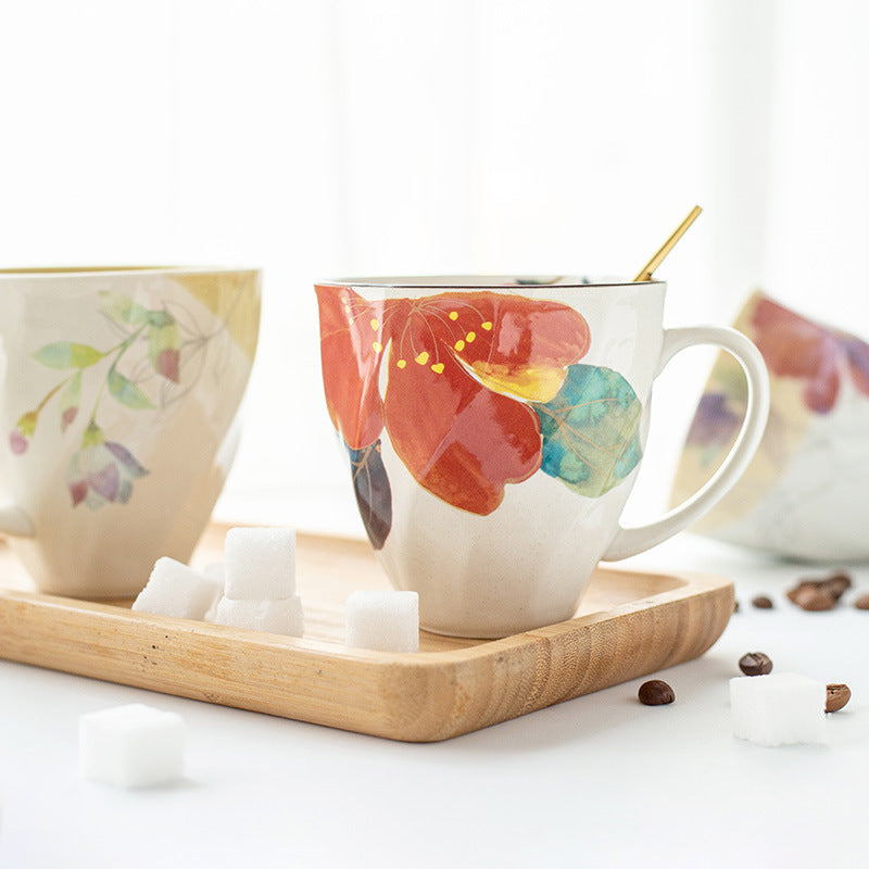 Hand-Painted Style Flower Coffee Mug - Ceramic Gift Cup
