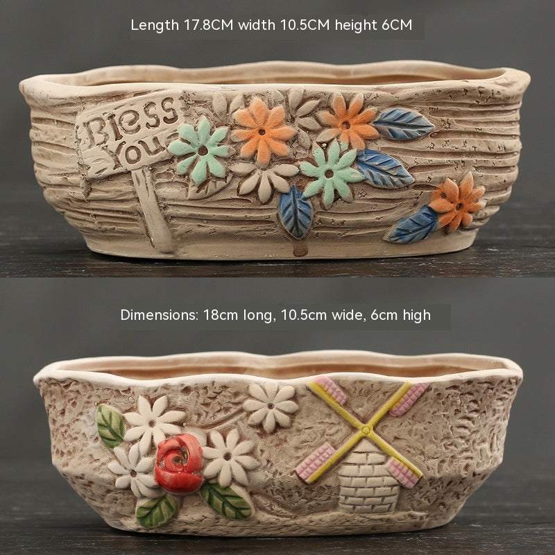 Rustic Ceramic Succulent Planter Pots - Large Flower Pots for Indoor & Outdoor Decor