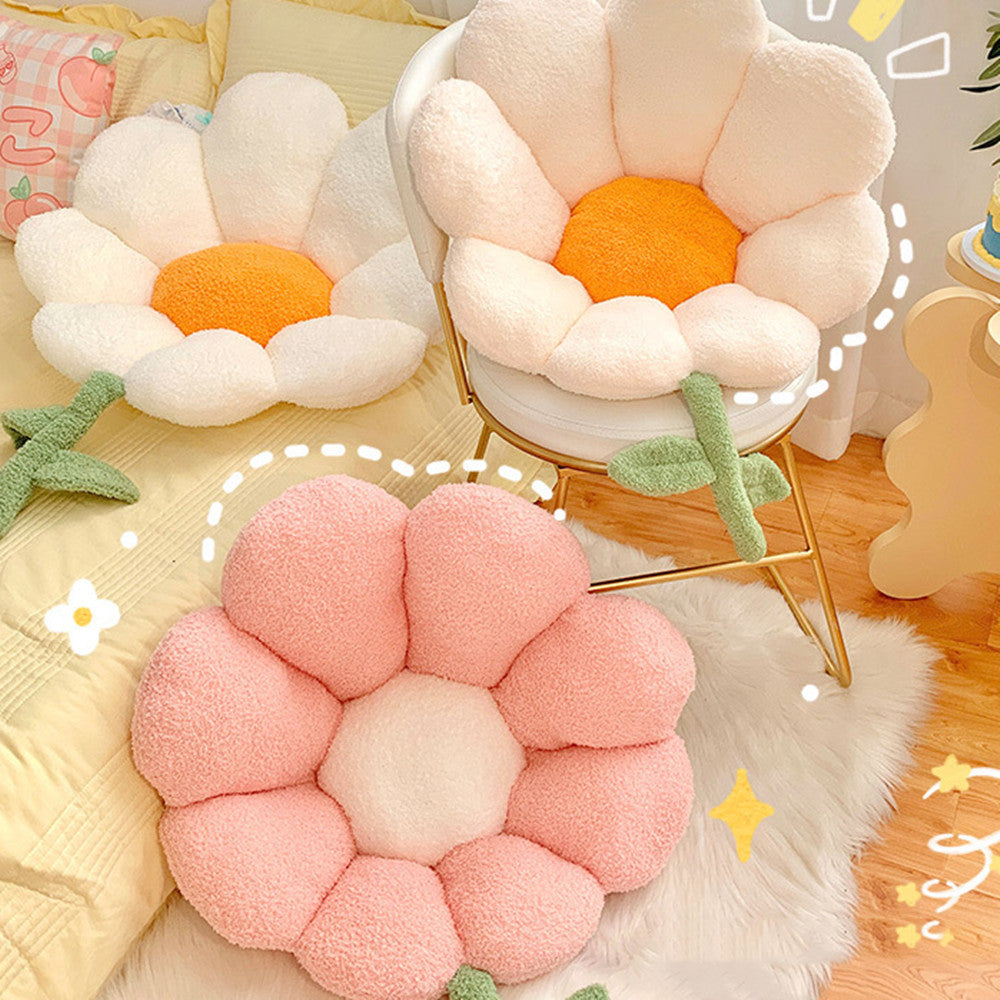 Plush Flower Seat Cushion - Lumbar Support Chair Pad
