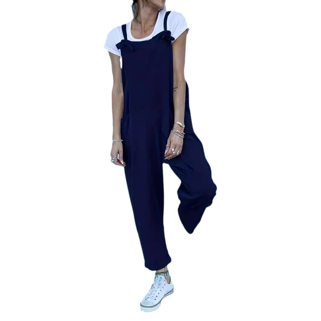 Women's Loose Fit Sleeveless Jumpsuit with Pockets - Casual Streetwear Overalls