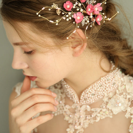 Floral Bridal Hairpins & Clips - Elegant Pink Flower Hair Accessories