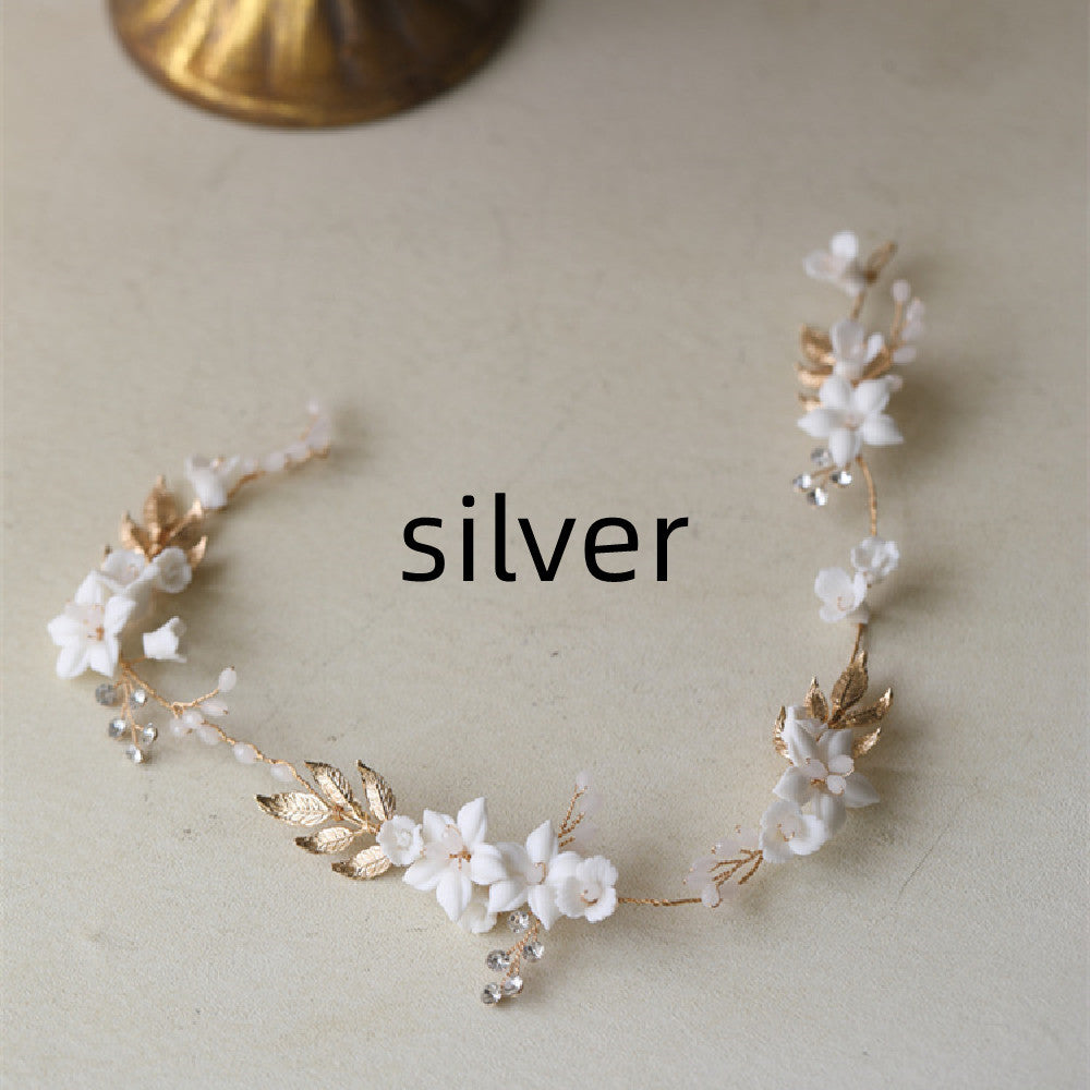 Bridal Flower Crown Headband - Elegant Gold & White Floral Hair Hoop