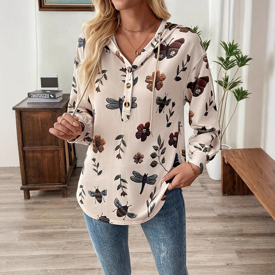 Floral Print Women's Pullover Hoodie - Long Sleeve Casual Sweatshirt