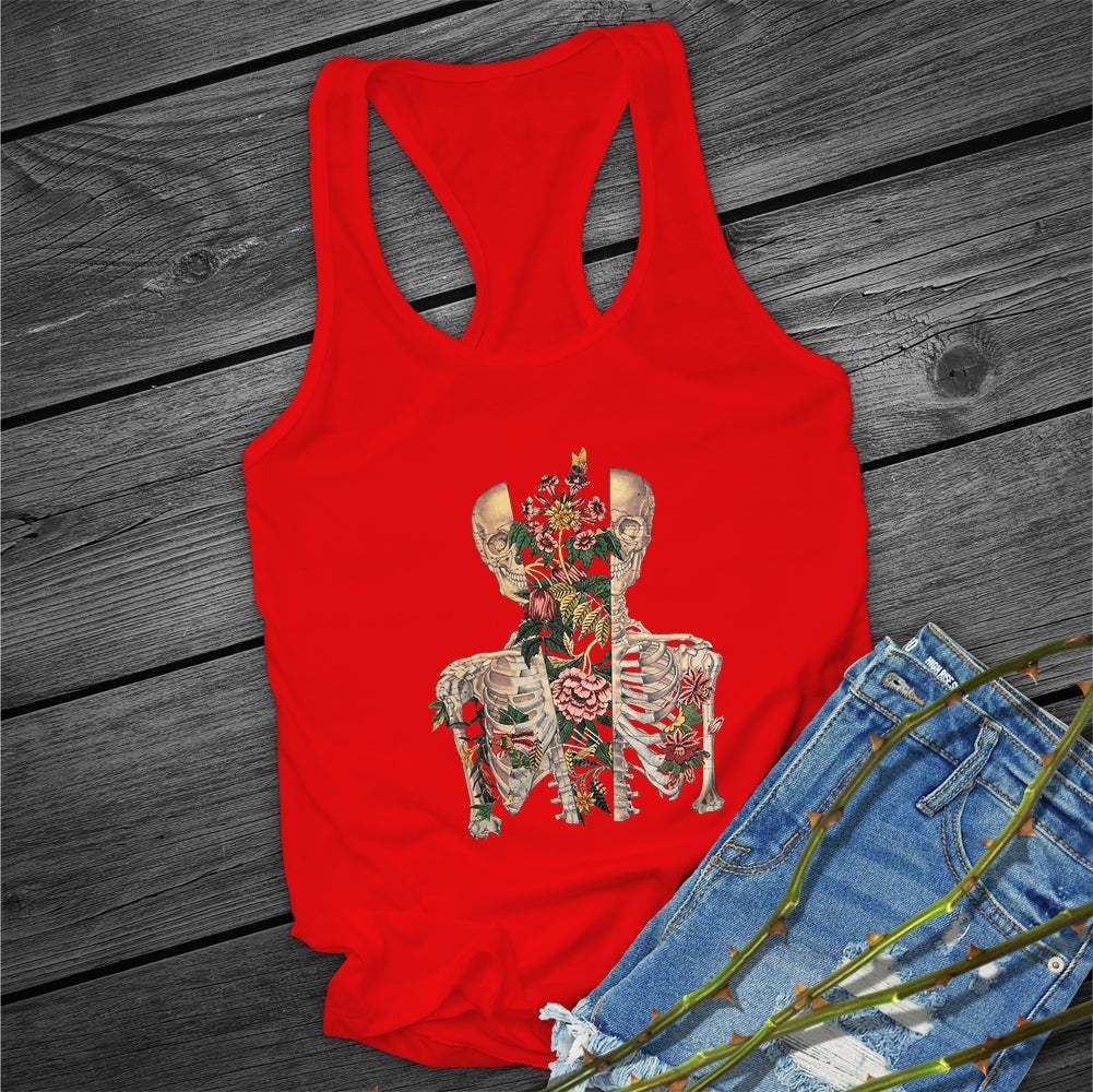 Floral Skull Sleeveless Tank Top - Edgy Boho Graphic Vest