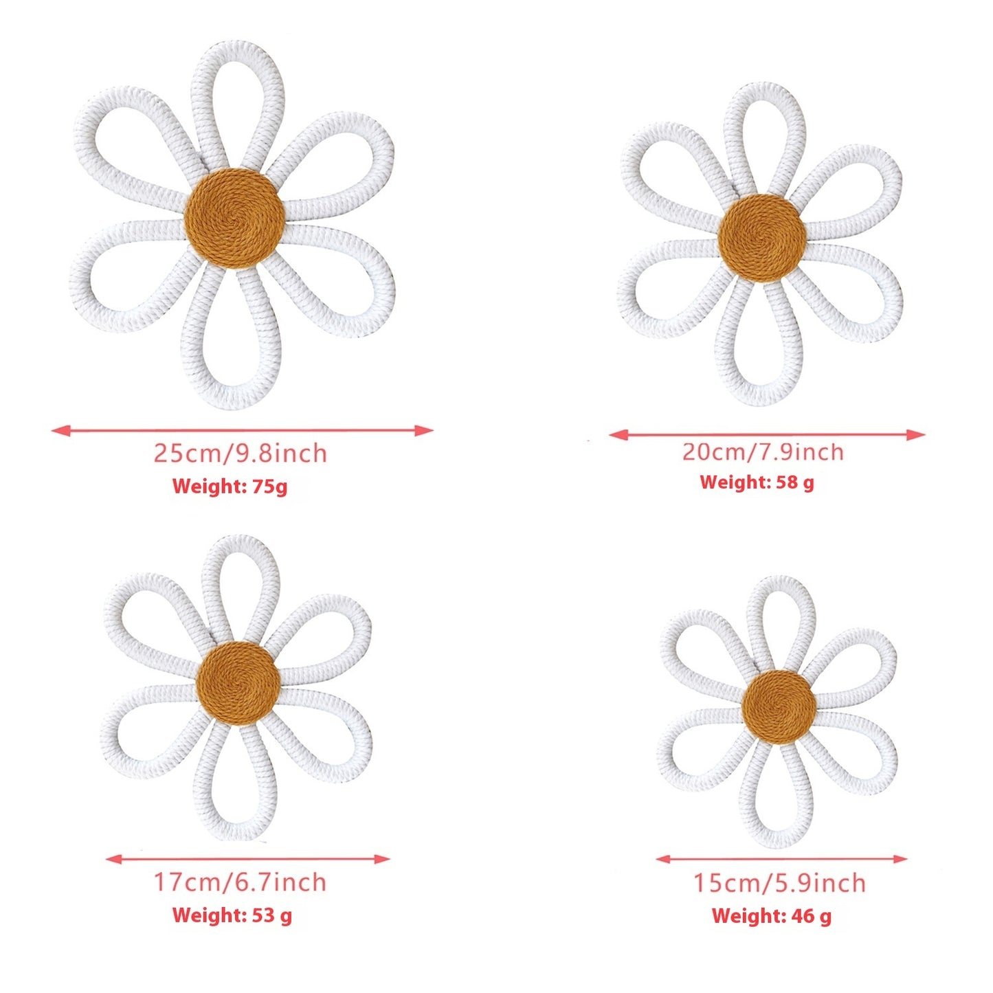 Boho Flower Wall Hanging - Wooden Rope Daisy Decoration