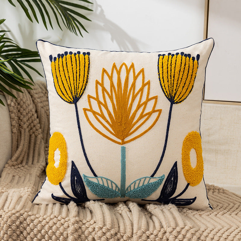 Embroidered Floral Pillow Covers - Nordic Boho Cushion Cases (45x45cm)