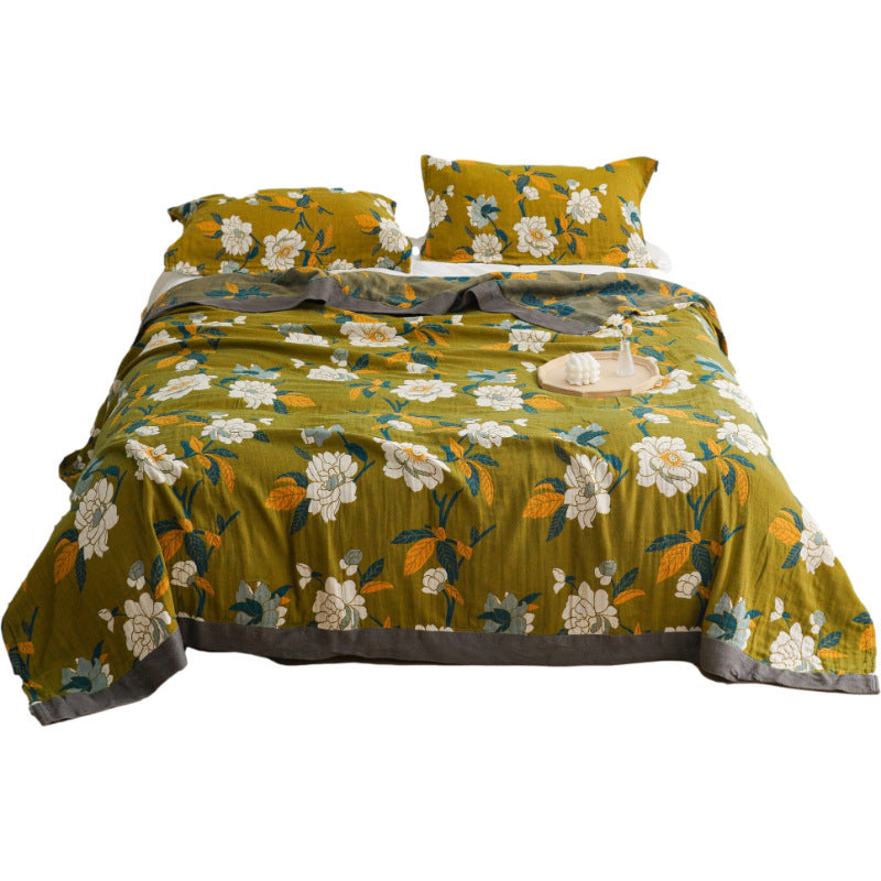 Breathable Cotton Bed Quilt - Lightweight 5-Layer Gauze Blanket