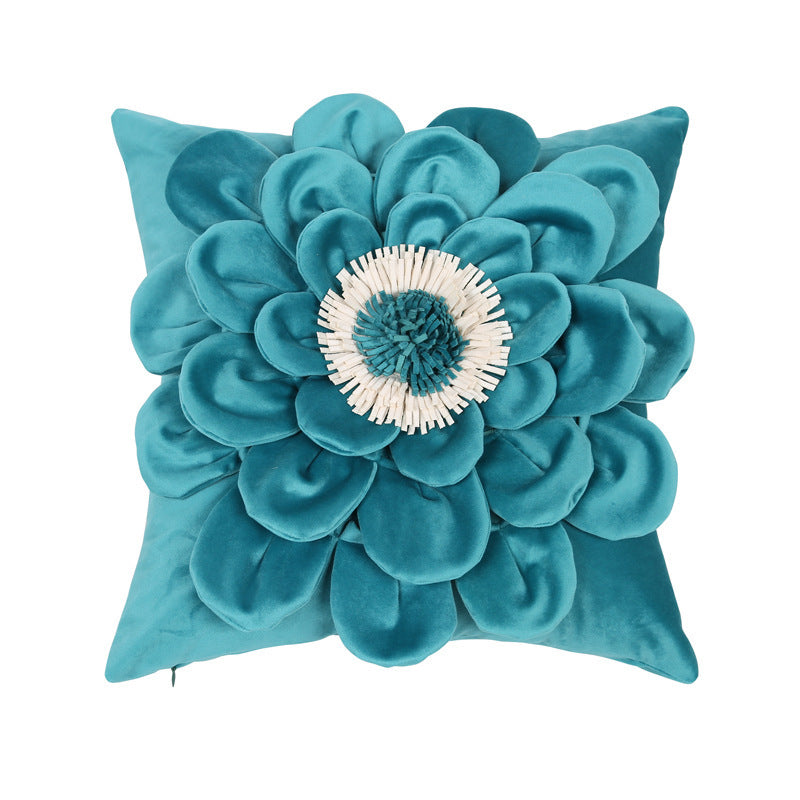 3D Flower Embroidered Flannel Pillowcase - Decorative Cushion Cover (No Insert)